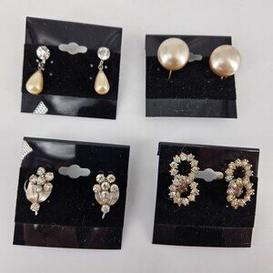 Vintage Pearl Fancy Classy Earrings Clip Ons Set Fashion Costume Jewelry Lot 4